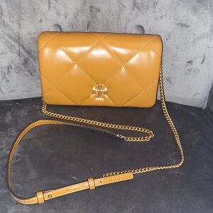 Tory Burch Tan Kira Diamond Quilt Chain Wallet